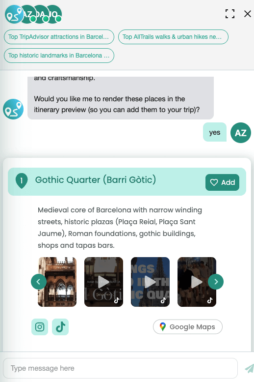 Planning a group trip via AI chat